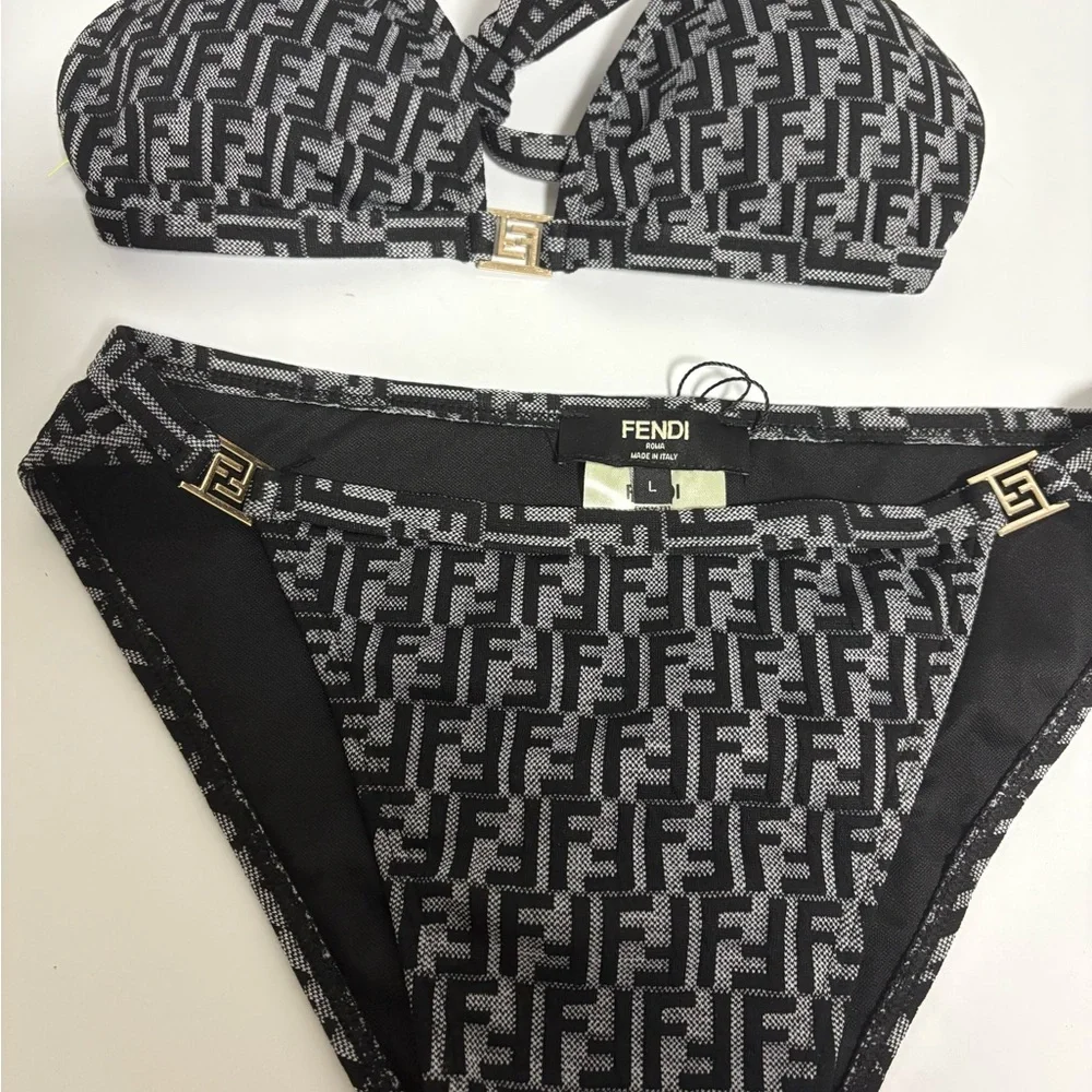 FENDI FF Monogram Metal Logo Two Piece Bikini Swimsuit - Picture 2 of 6